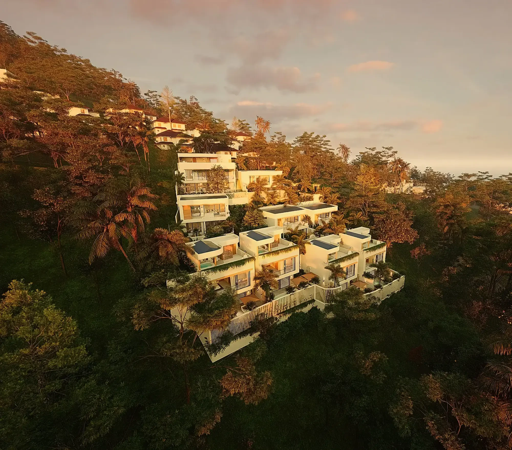 Project visualisation overlooking Amed's coast at sunset